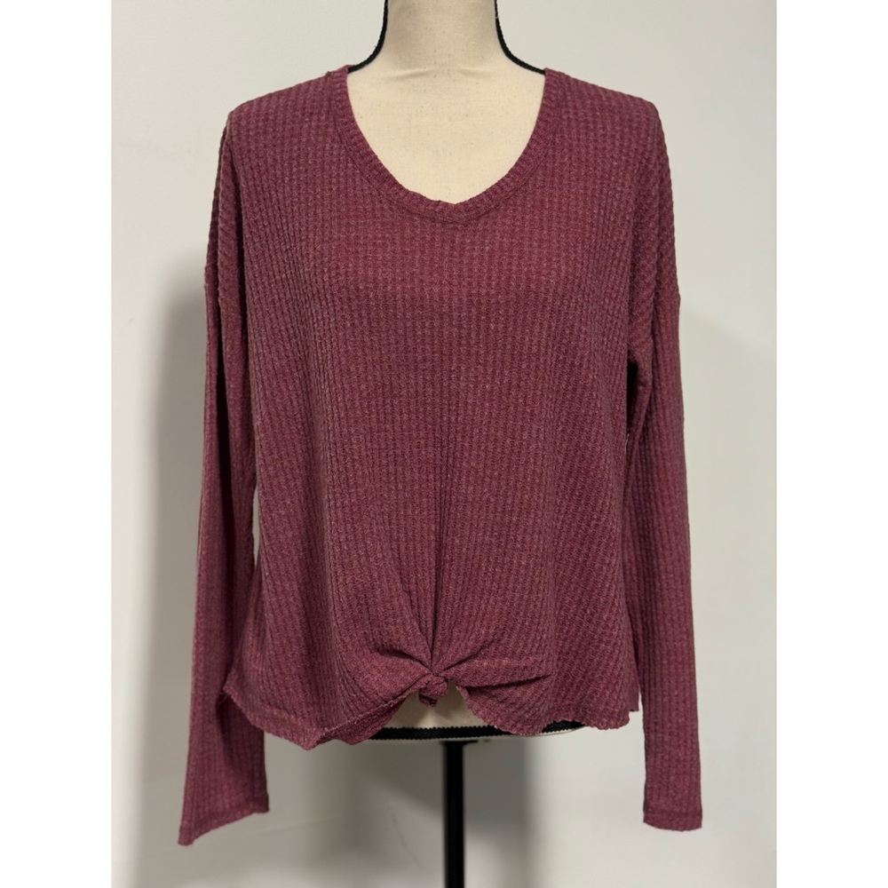 Mudd Waffle Knit Front Knot Sweater Pink Juniors Size M